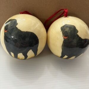Vintage Black Labrador Retriever Christmas Ornament Set Of 2 Holiday Decor